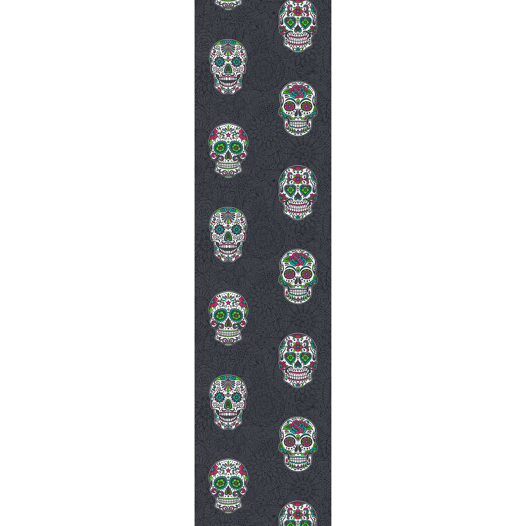         Pattern wallpaper skull & flowers with texture design - colourful, black
    
