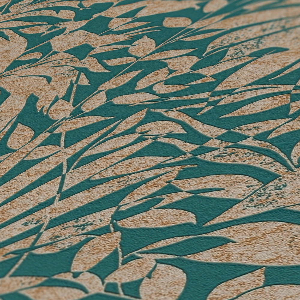             Green wallpaper leaf pattern with metallic texture effect
        