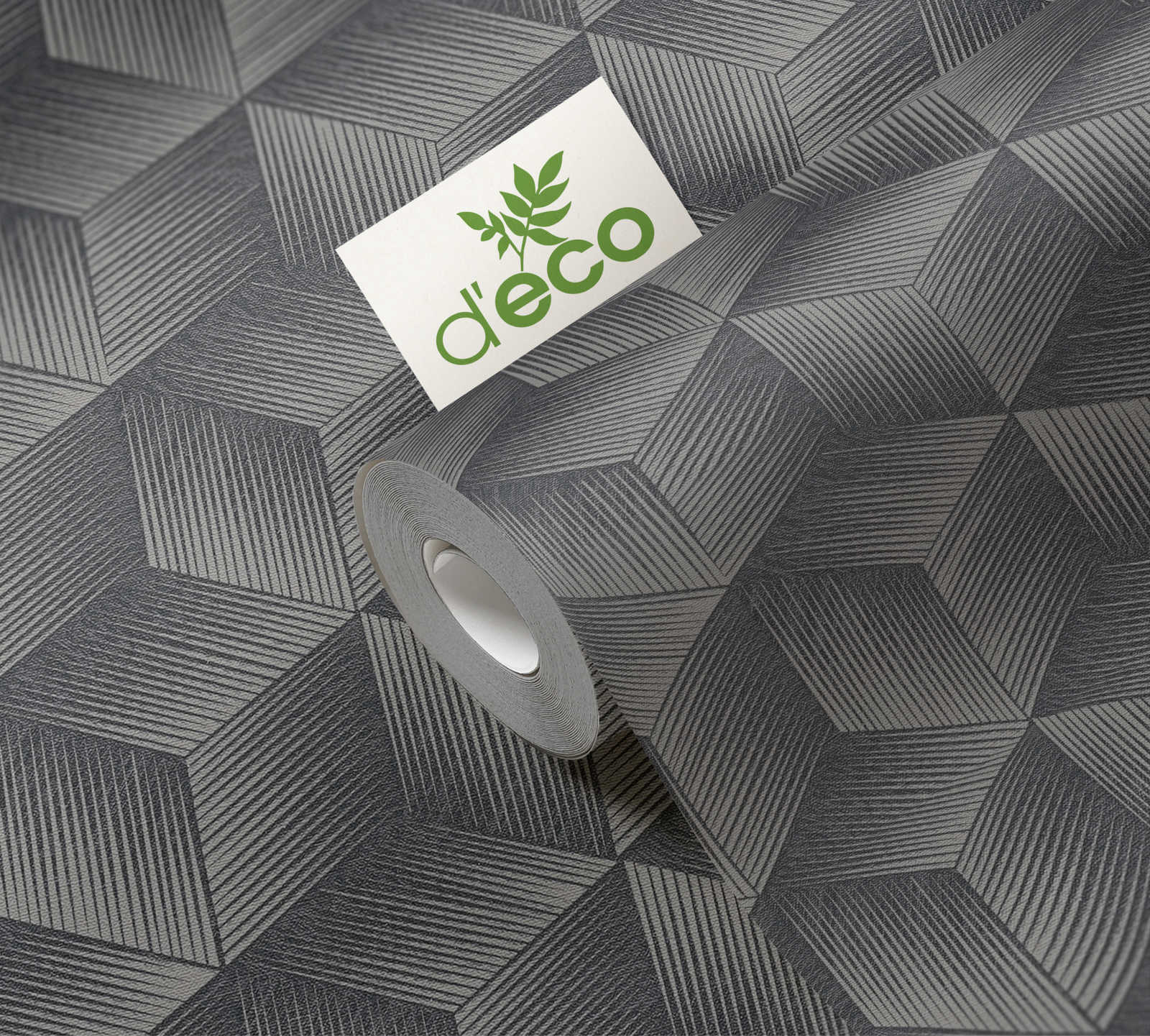             Papier peint 3D avec effet scintillant et motif carré sans PVC - noir, gris
        