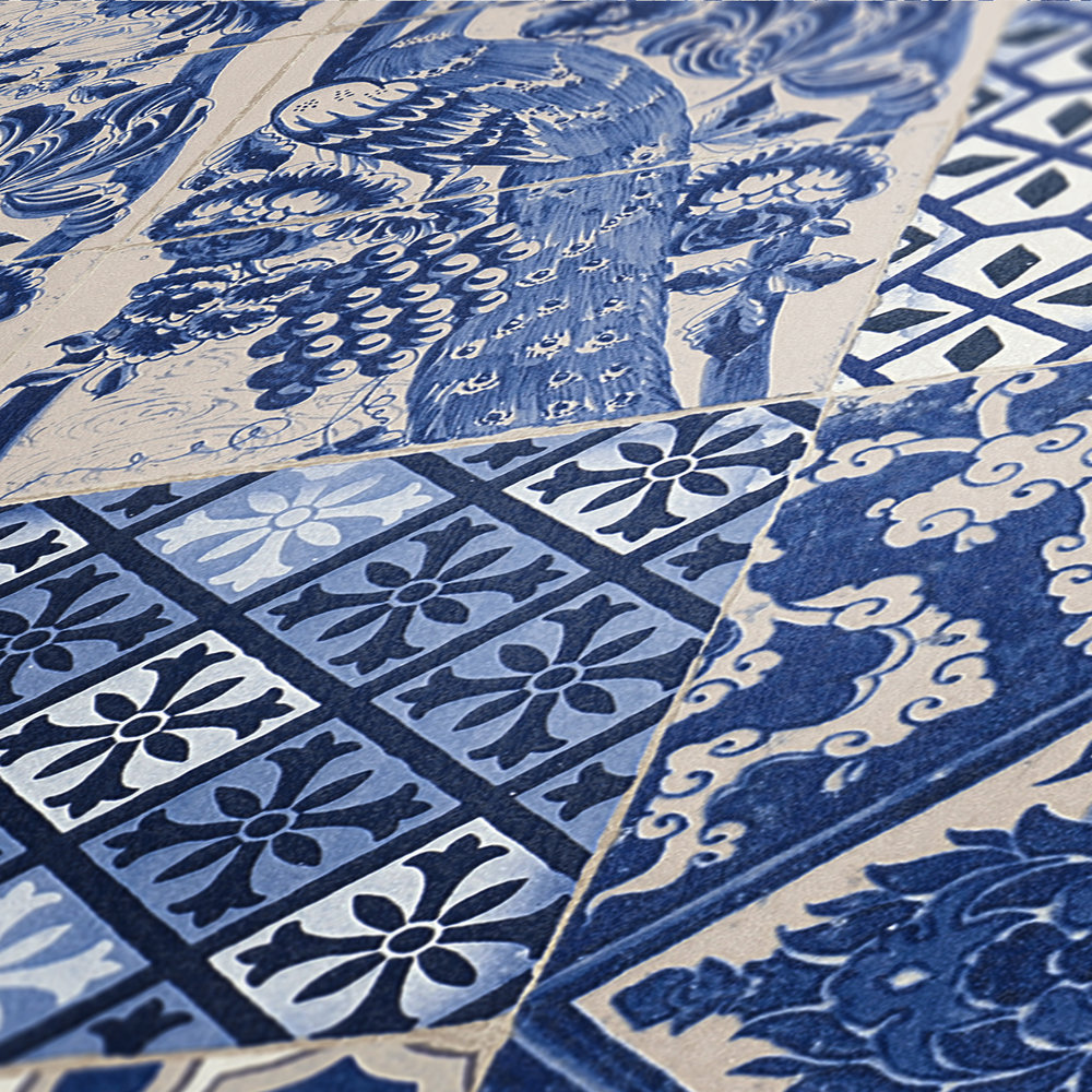             Tile & mosaic design wallpaper - blue, cream, purple
        