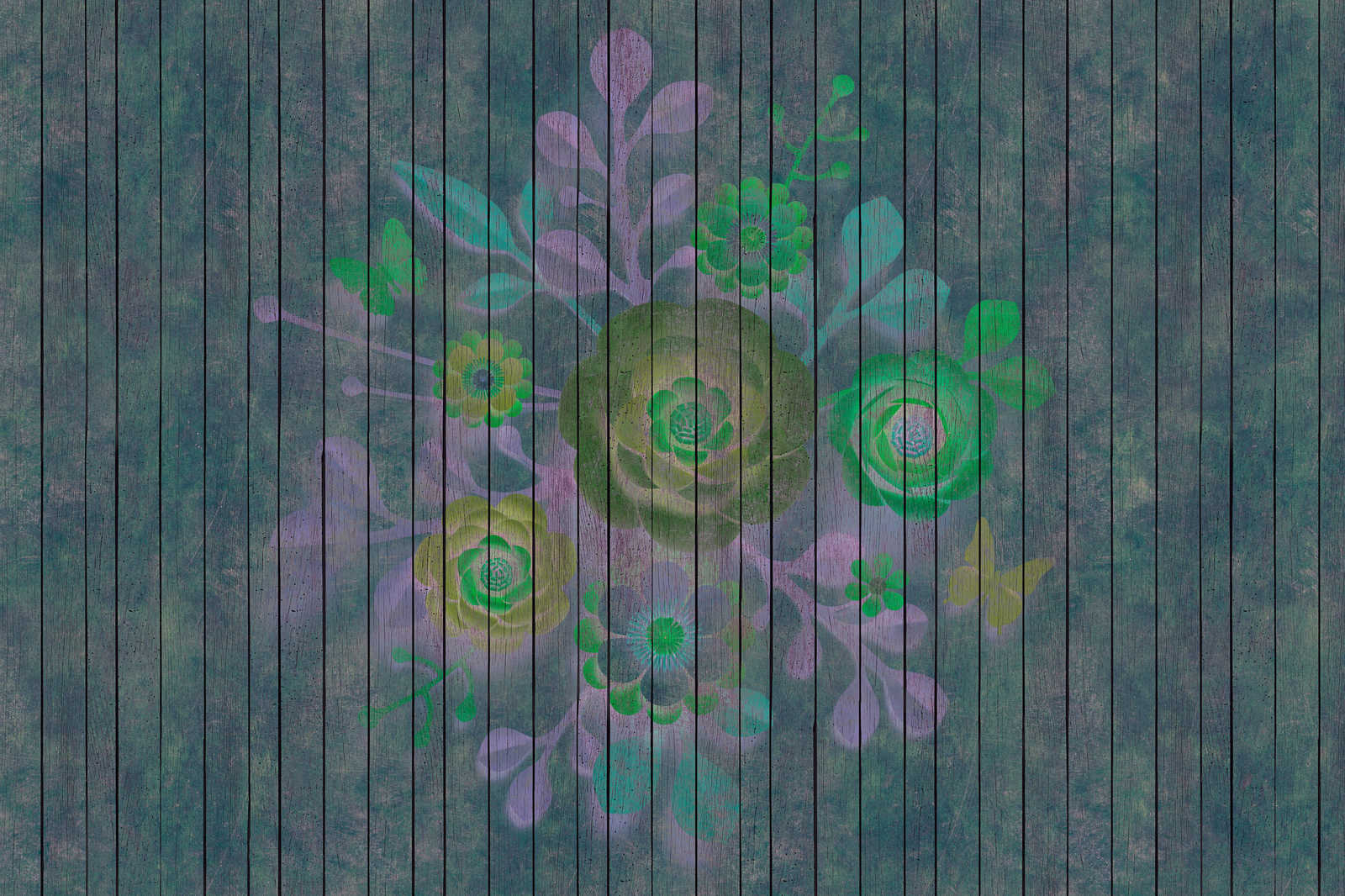             Sproeiboeket 2 - Canvas schilderij in houtpaneel structuur met bloemen op board muur - 0.90 m x 0.60 m
        