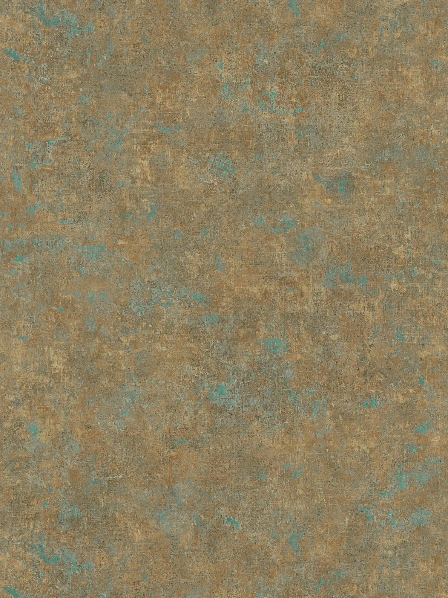 Plain wallpaper with colour pattern in used look - bronze, petrol, brown
