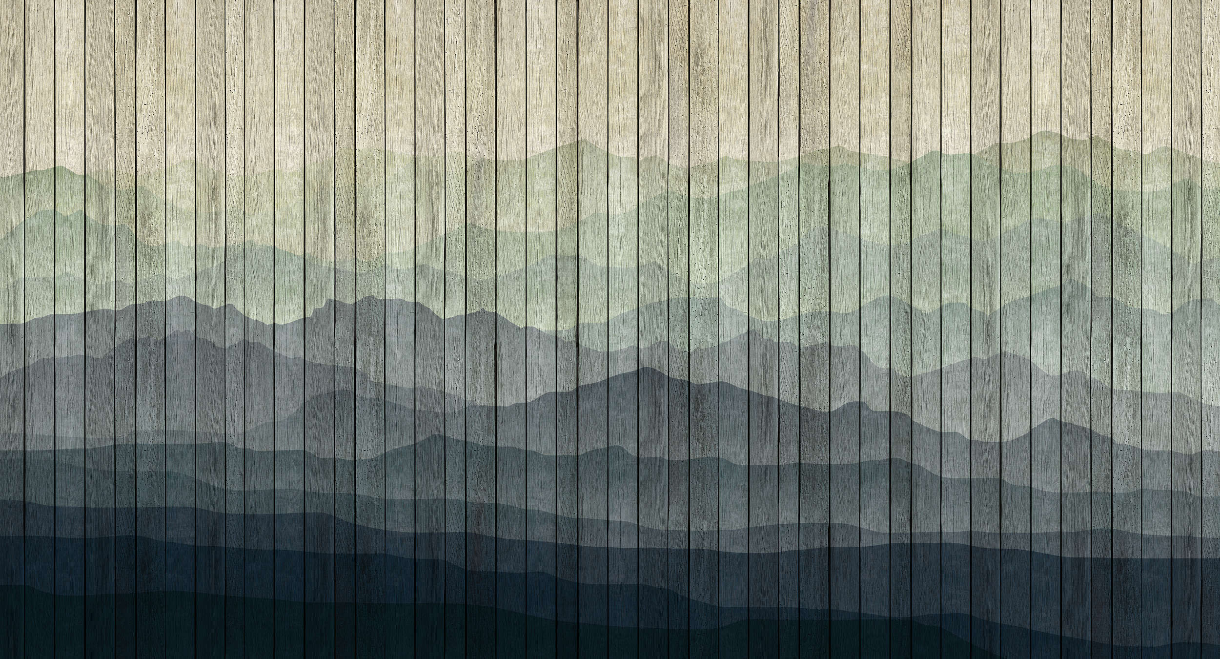             Mountains 1 - Papier peint moderne paysage de montagne & aspect planche - beige, bleu | structure intissé
        