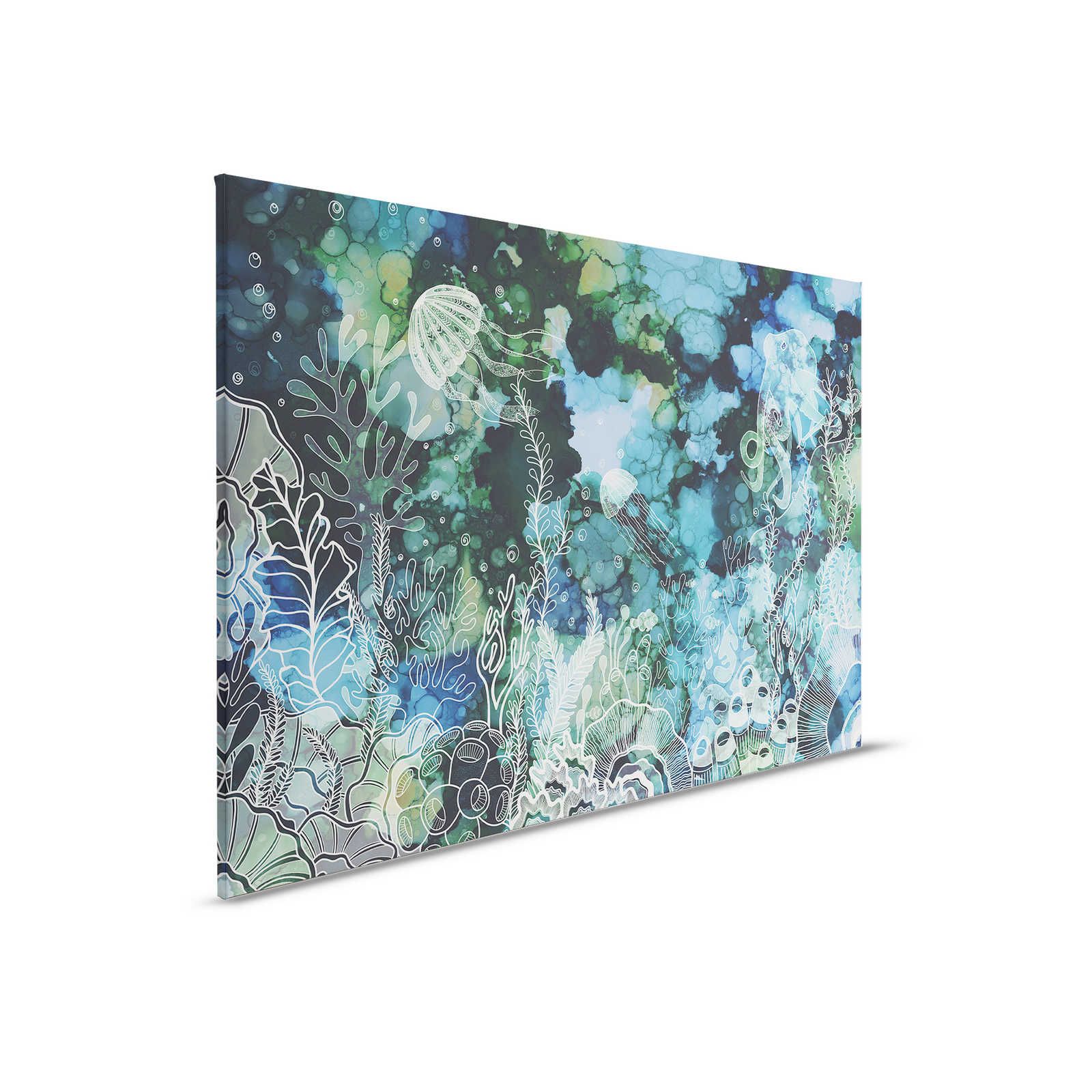         Canvas painting with underwater coral reef in acrylic colours - 0,90 m x 0,60 m
    