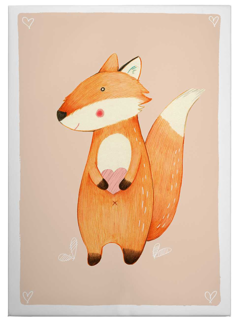             Canvas print fox with heart for the nursery, by Loske
        