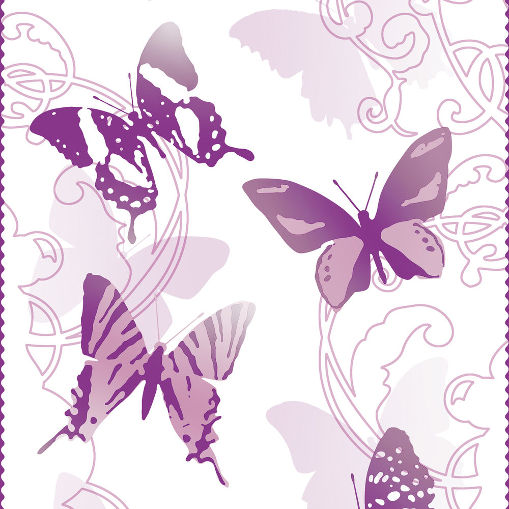             Vlinder Behang Grafisch Patroon voor Meisjes - Paars
        