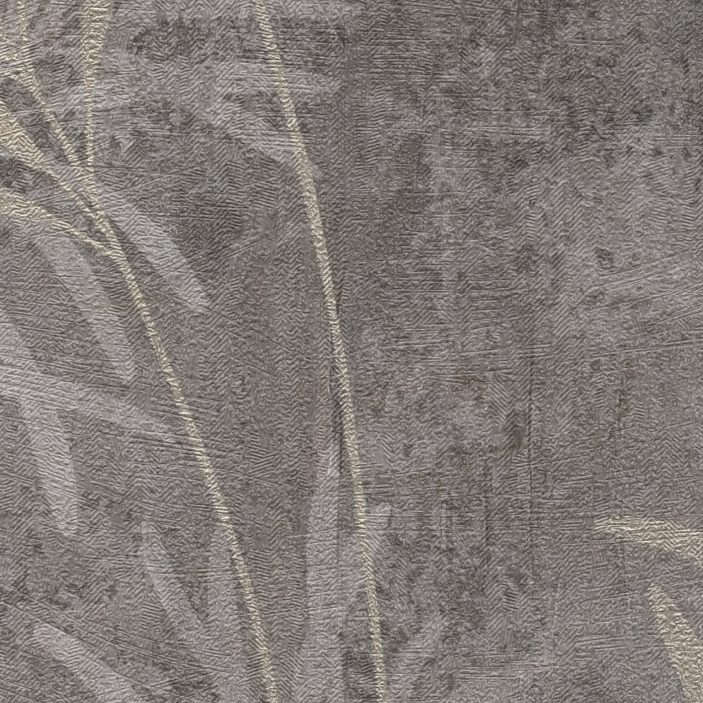             Papel pintado no tejido con motivos de hierba y estructura fina - gris, beige, metálico
        