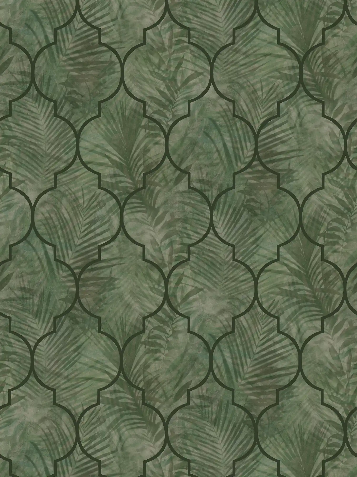 Carta da parati non tessuta con motivo a foglie su aspetto piastrella - verde
