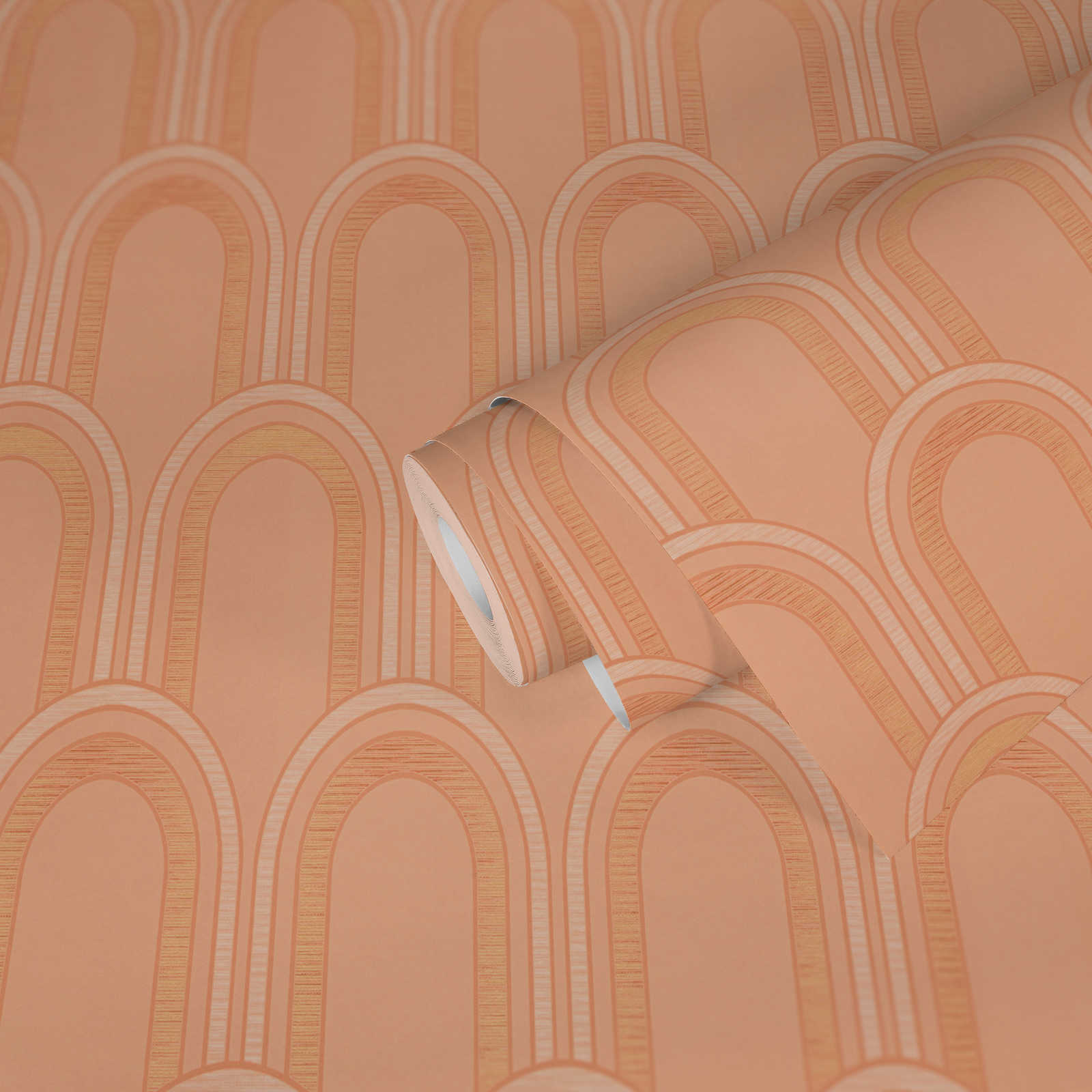             Papel pintado no tejido con motivos de lazos - naranja, blanco, dorado
        
