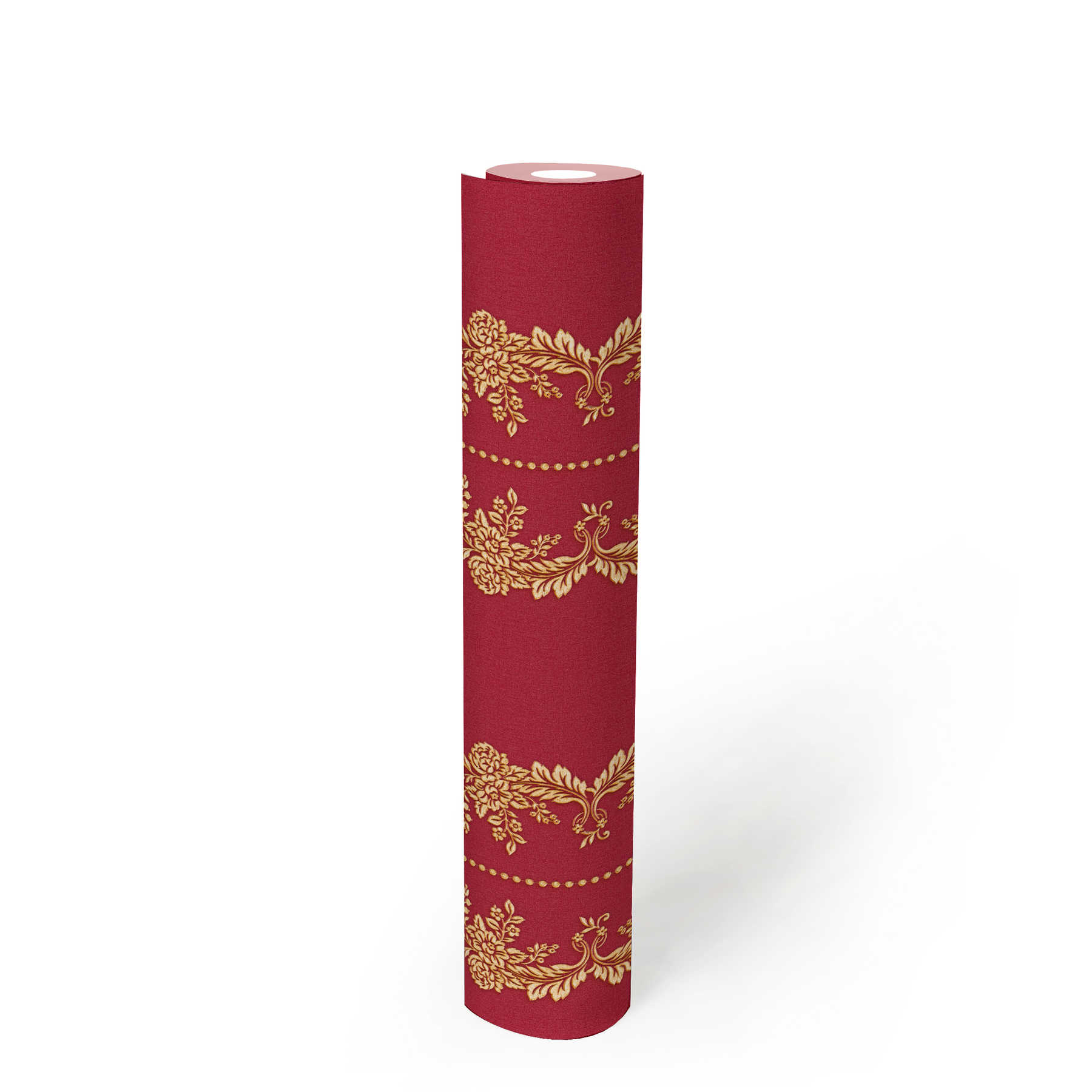             Papel pintado ornamental clásico con efecto dorado - metálico, rojo
        