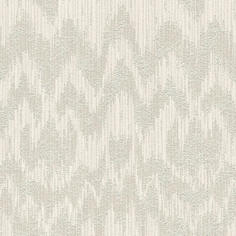             Wallpaper ikat pattern with texture effect - beige, metallic
        