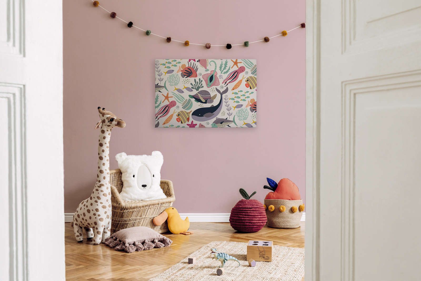             Canvas for children's room with underwater animals - 90 cm x 60 cm
        
