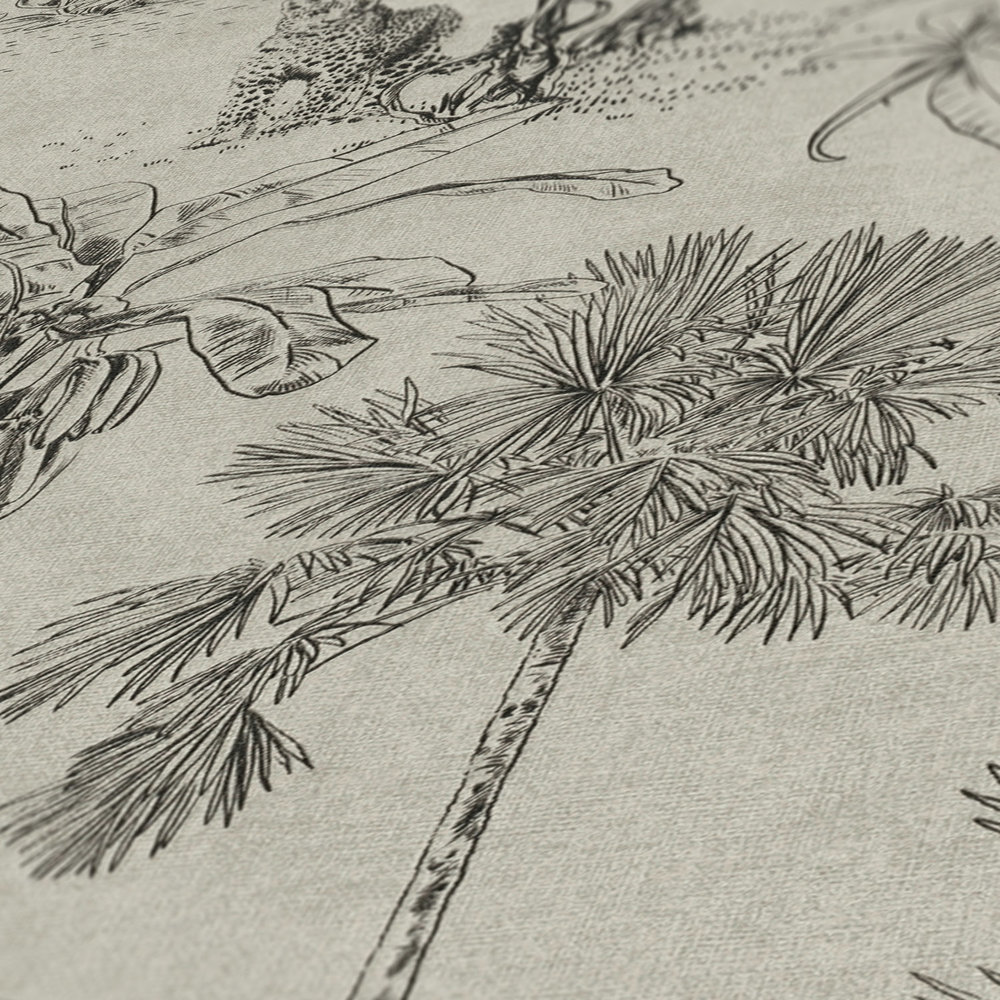             Papier peint Jungle Motif palmiers style colonial - marron, noir
        