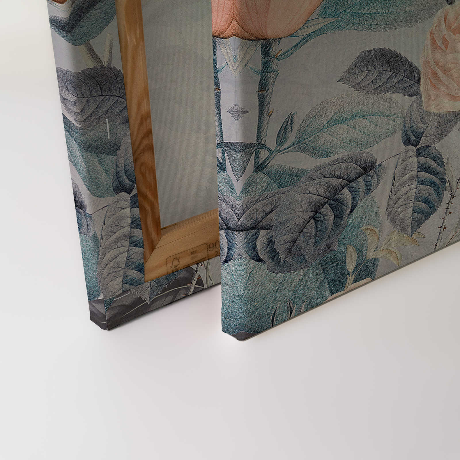             Tableau sur toile Perroquets Rendez-vous avec le design des fleurs - 1,20 m x 0,80 m
        