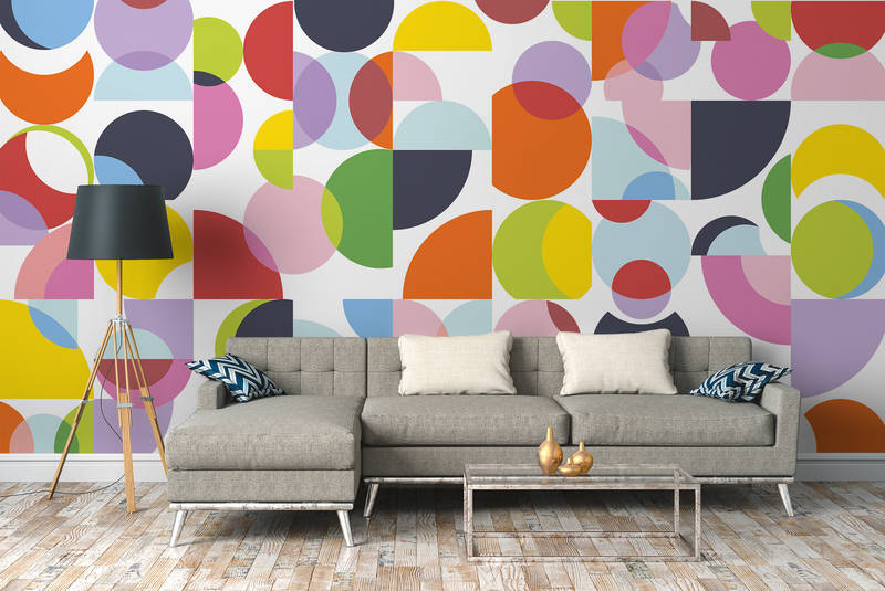             Colorful abstract retro pattern mural - Colorful, White, Green
        