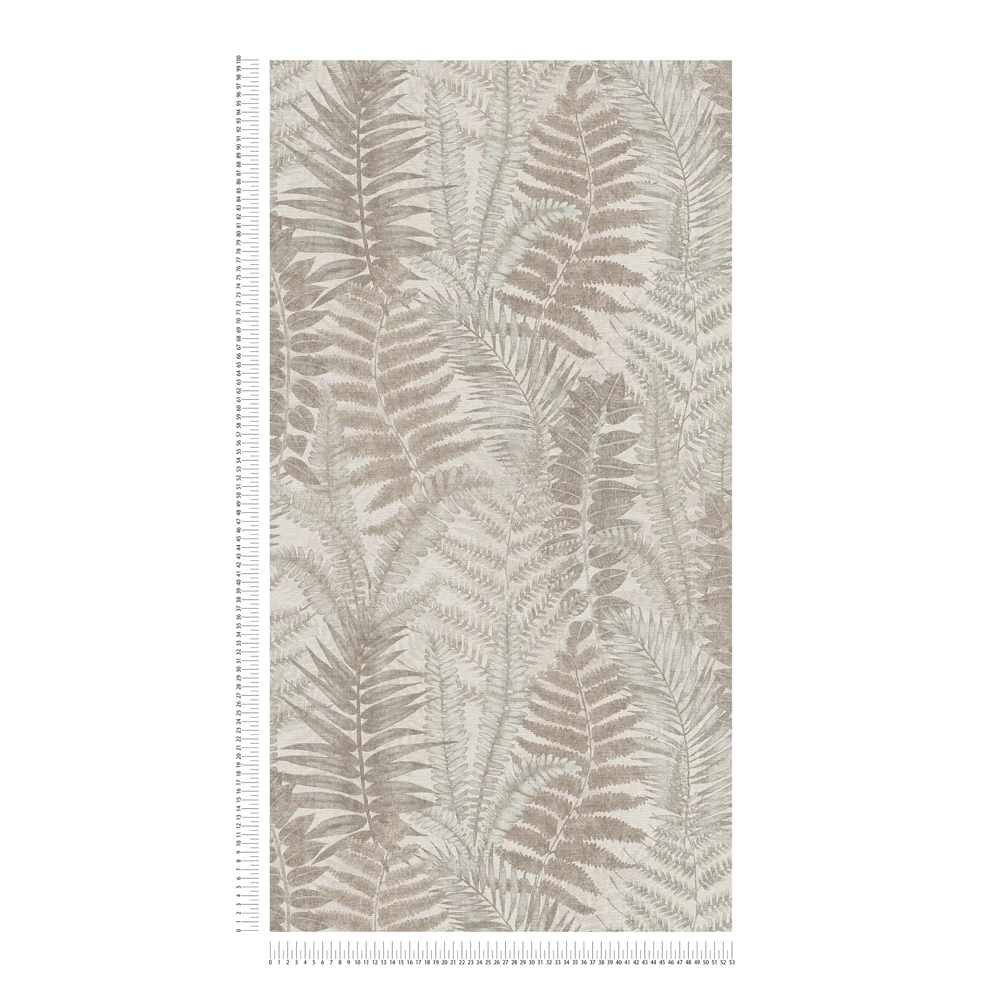             Carta da parati floreale in tessuto non tessuto con foglie di felce, leggermente strutturata, opaca - grigio, beige, taupe
        