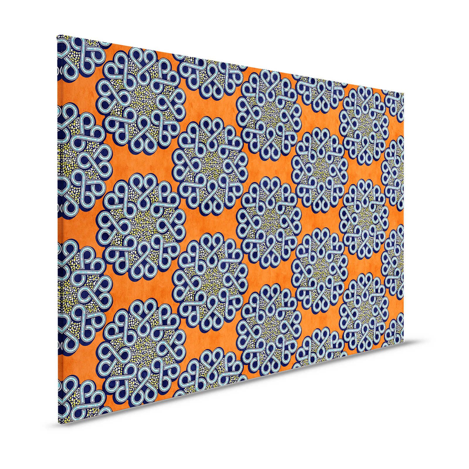 Dakar 2 - Toile africaine tissu de cire motif orange, bleu - 1,20 m x 0,80 m
