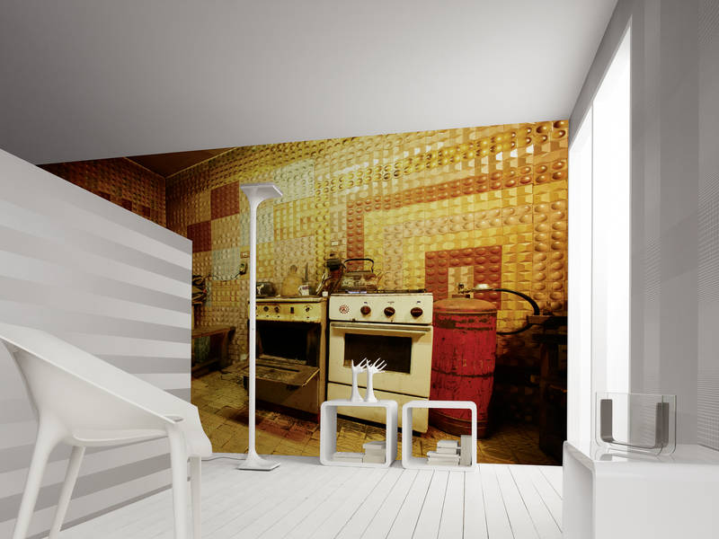             Retro kitchen - photo wallpaper shabby retro design
        
