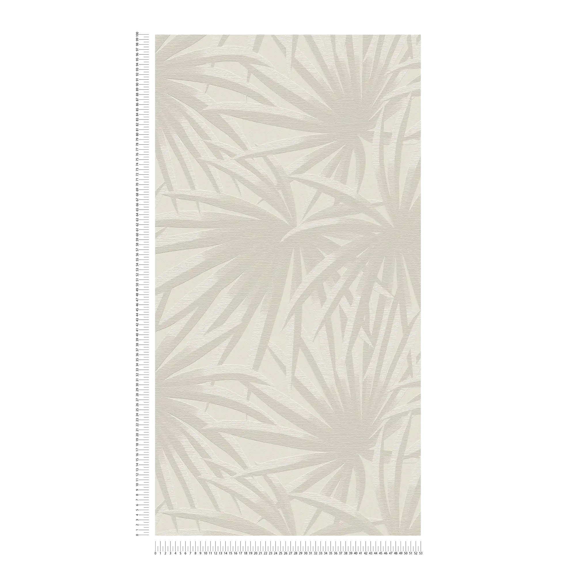             Non-woven wallpaper with palm leaf pattern in soft colours - cream, light grey
        