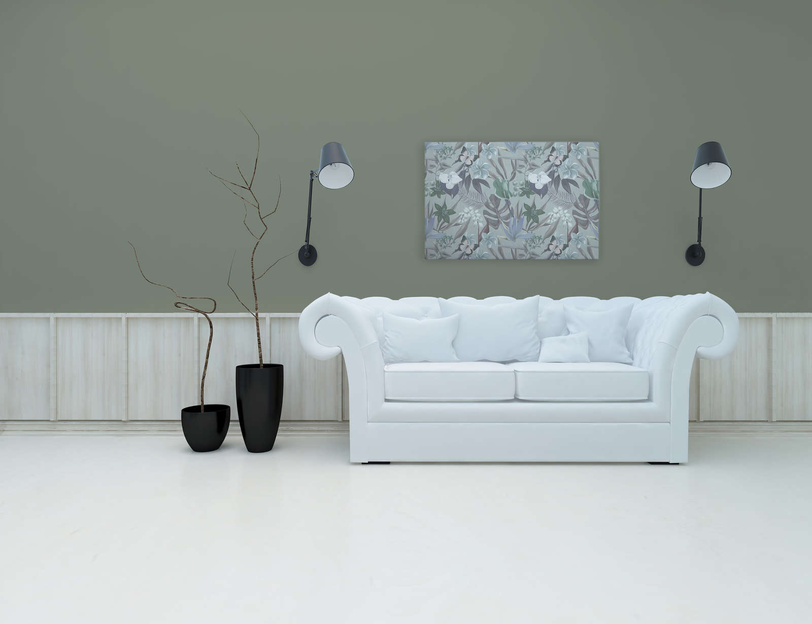             Lienzo Jungla Floral Pintura dibujada | verde, blanco - 0,90 m x 0,60 m
        