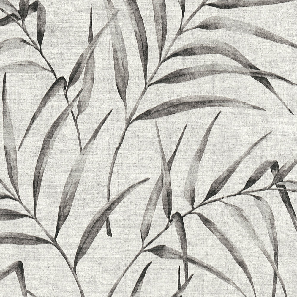             Non-woven wallpaper leaf pattern & linen look - grey, beige
        