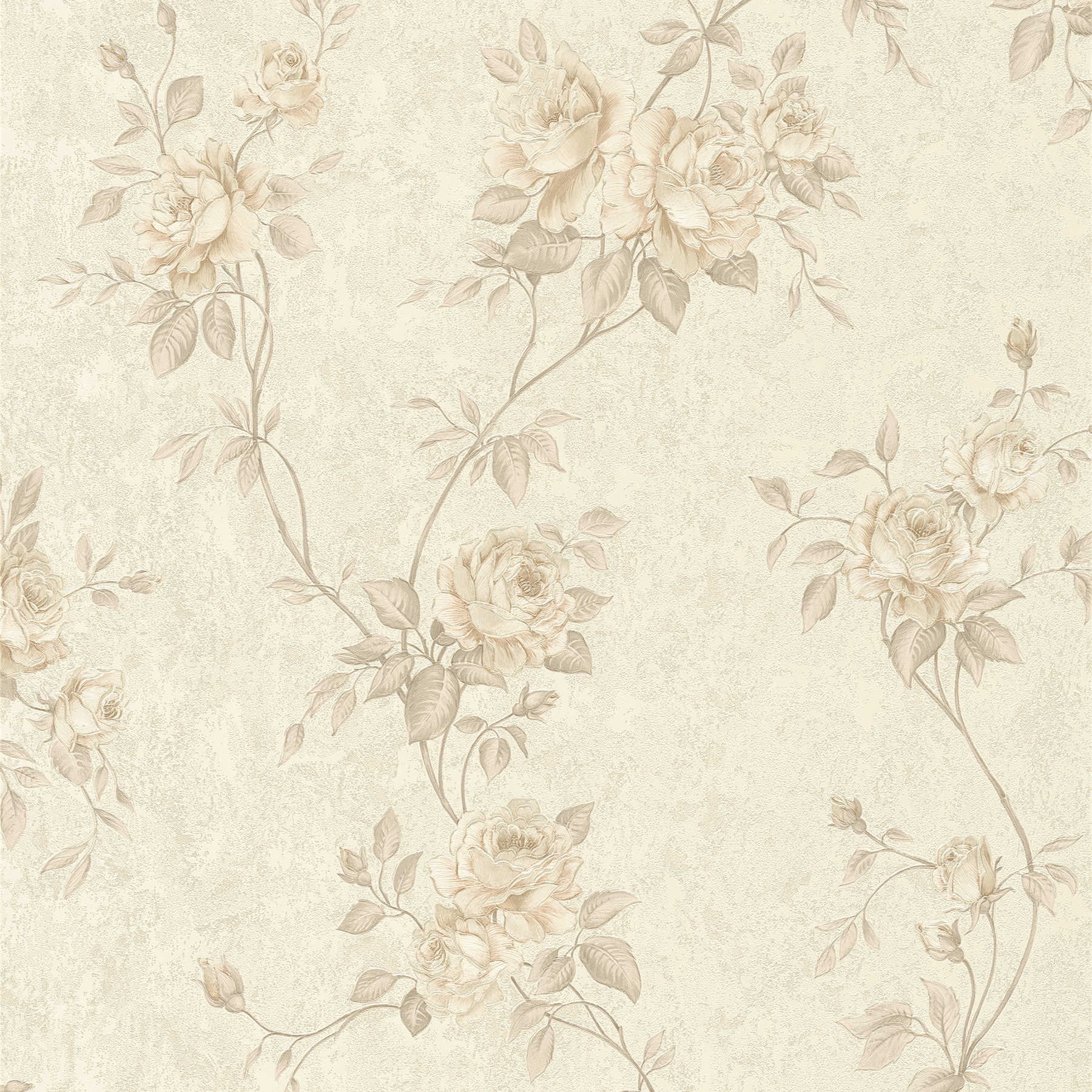 Romantic roses wallpaper with flowers vines - beige, brown, cream
