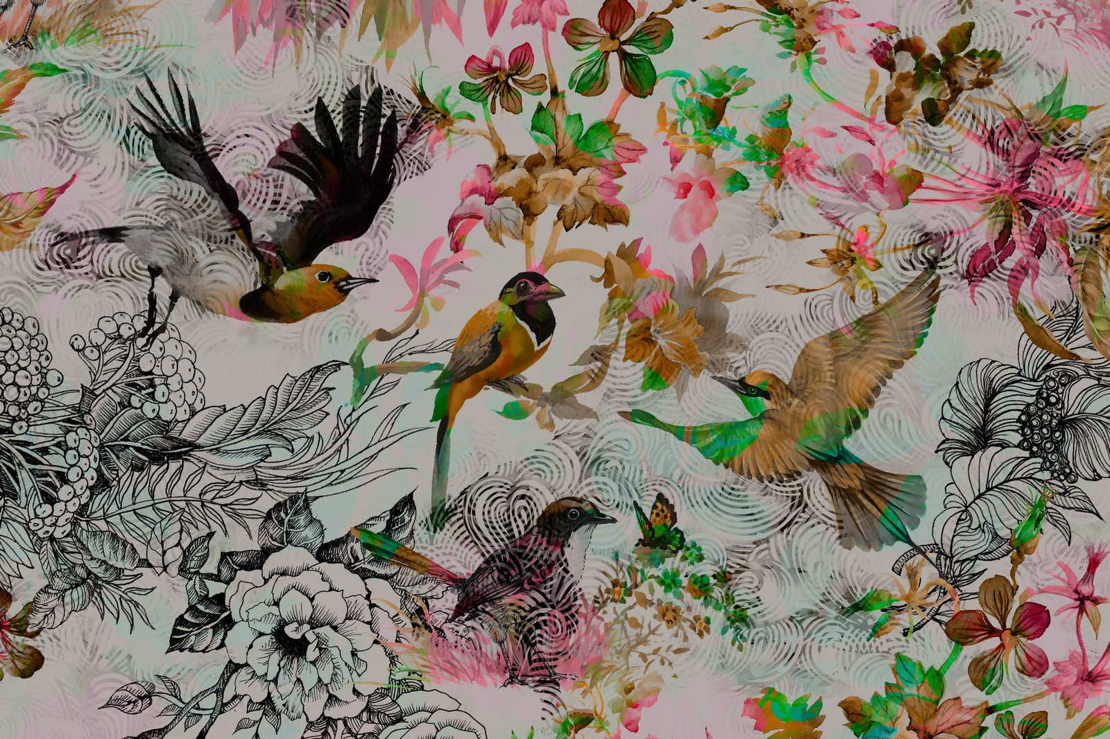             Canvas painting Birds & Flowers Collage Style - 1.20 m x 0.80 m
        