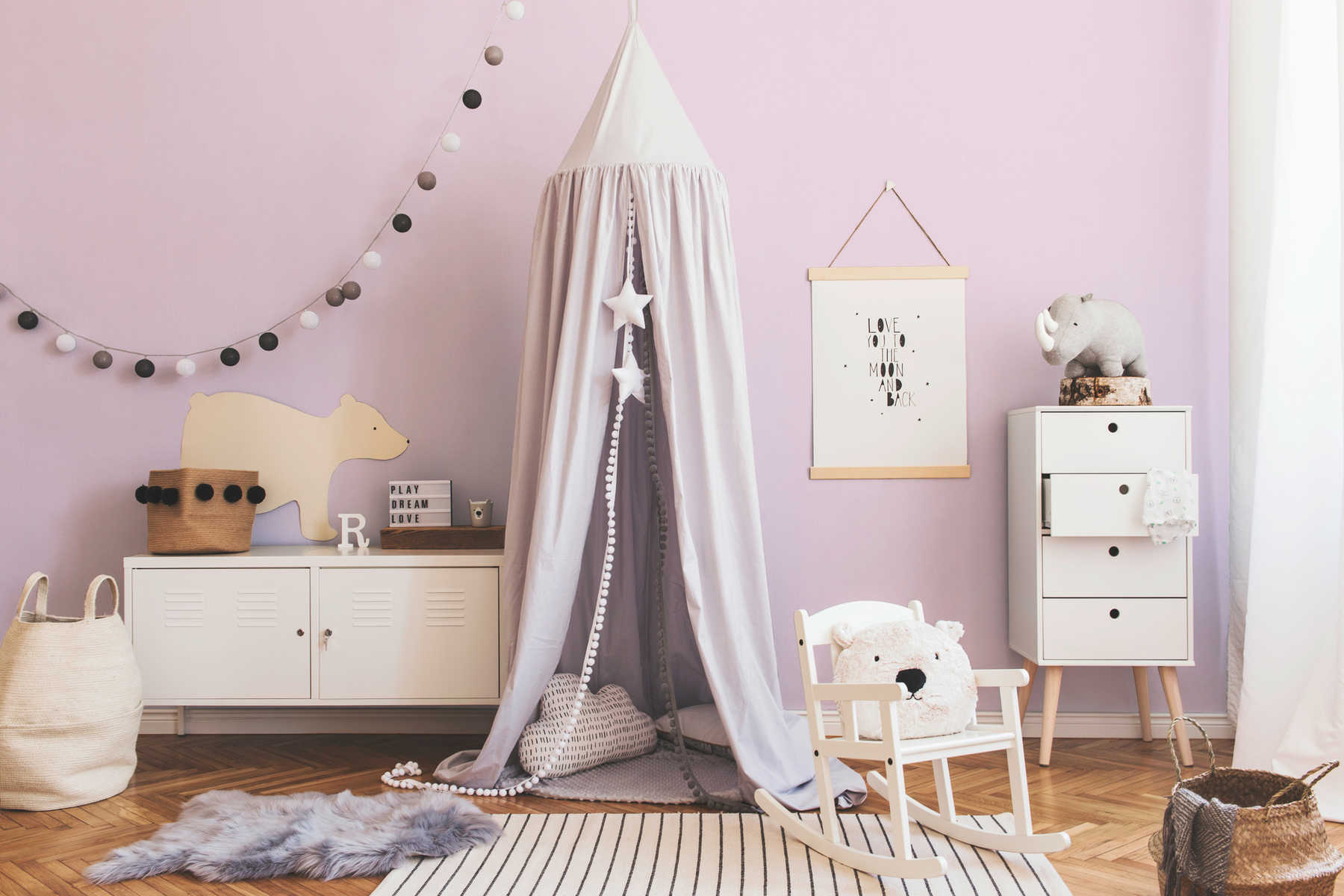             Papel pintado de habitación infantil liso para niñas - rosa
        