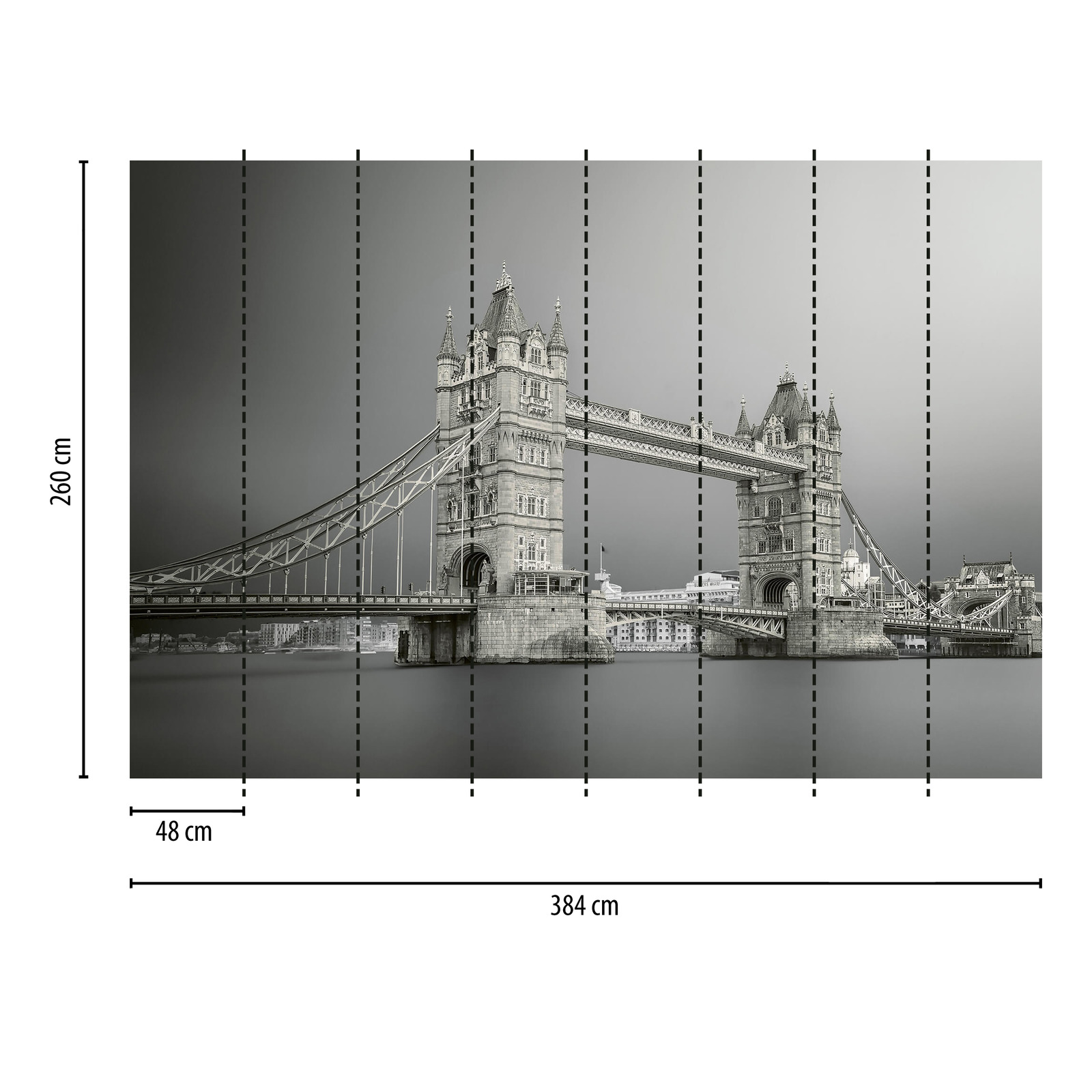             Papel pintado Tower Bridge London - Gris, blanco, negro
        