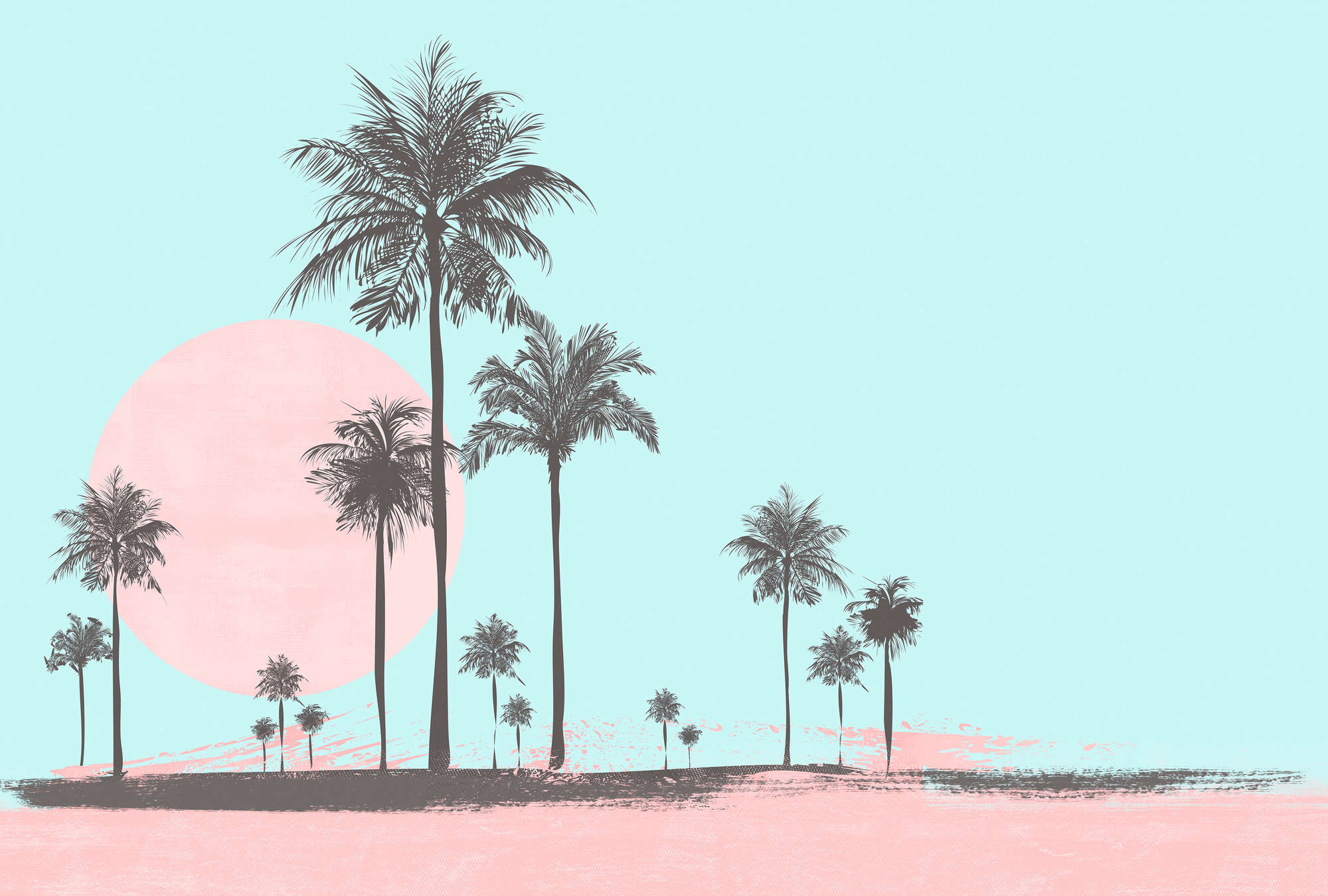             Papier peint palmier plage Miami Beach motif - turquoise
        