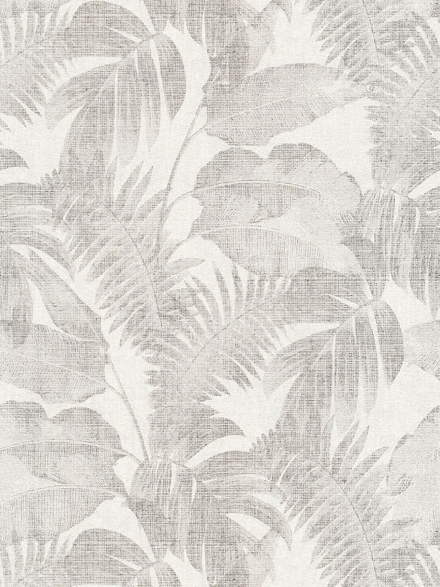 Boho jungle wallpaper with linen look - taupe, cream, beige
