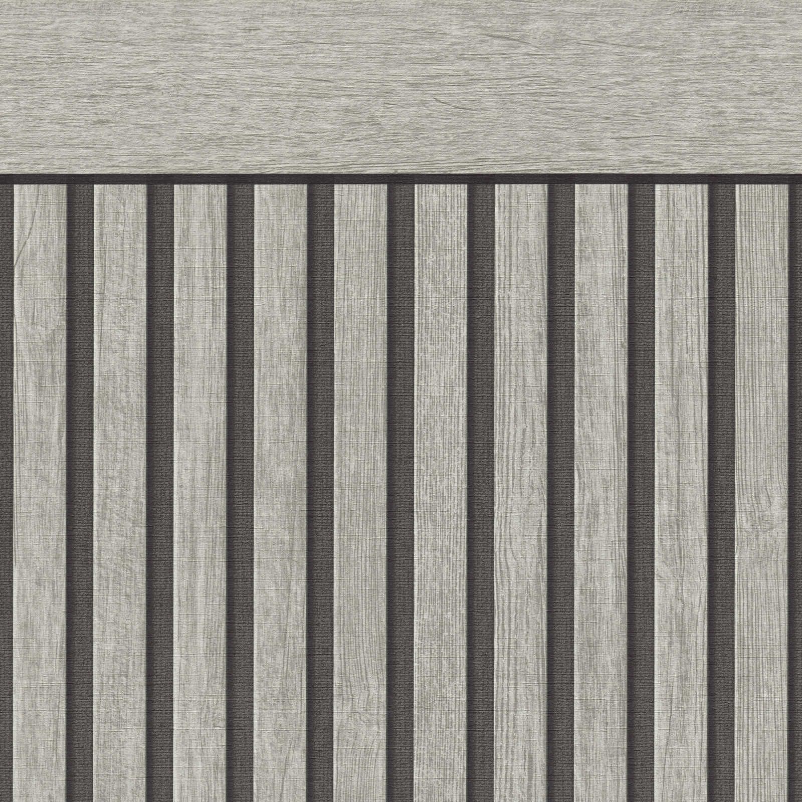 Panel mural de tejido-no-tejido con patrón de panel acústico realista de madera - gris
