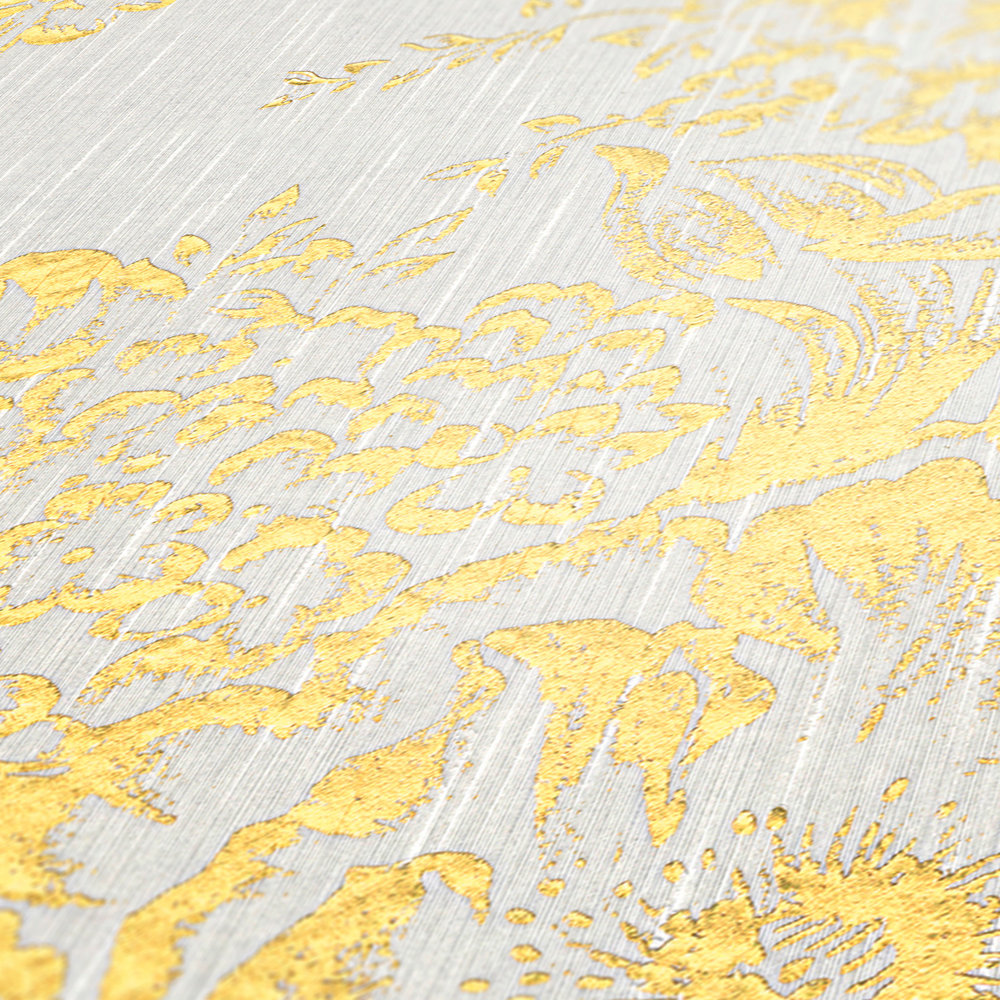             Papier peint structuré avec motif floral doré - or, blanc
        