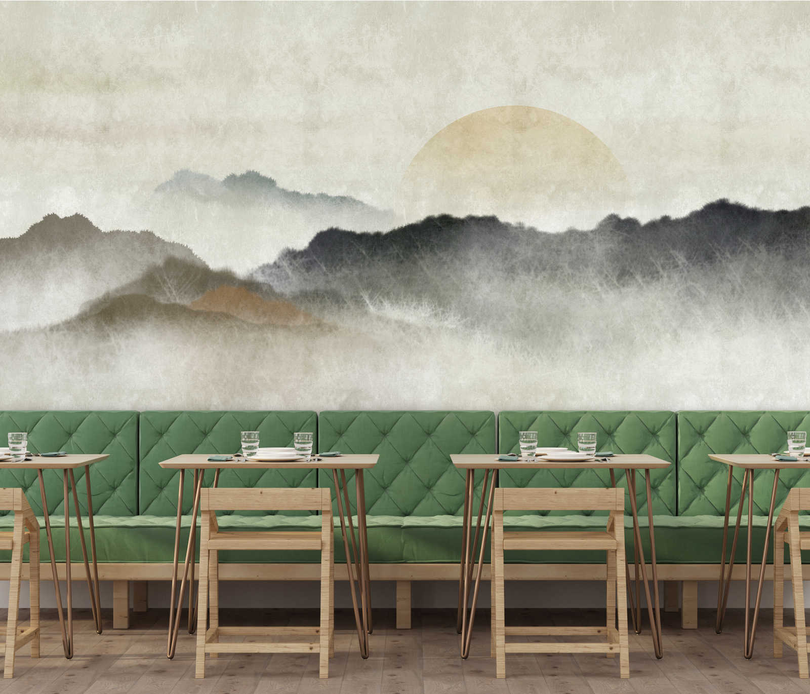             Akaishi 1 - wall mural Asian Print mountain range in the morning grey
        
