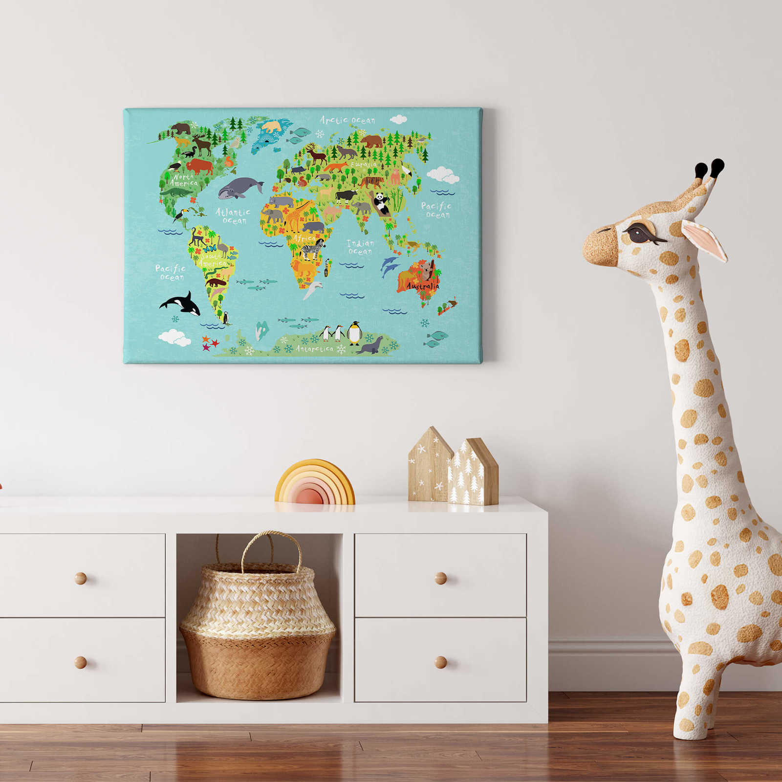             Canvas print world map with animals by kvilis – coloured
        