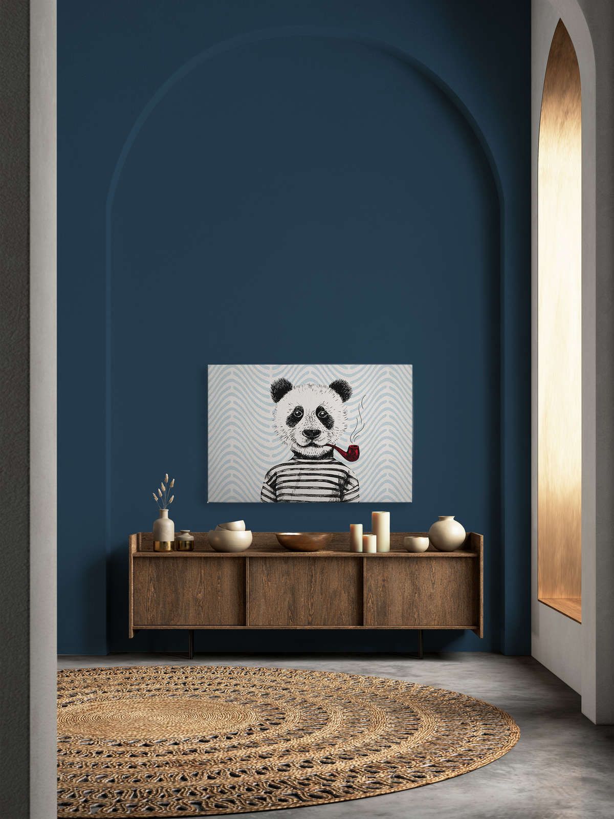             Quadro su tela Disegno comico per la camera dei bambini Motivo Panda - 1,20 m x 0,80 m
        