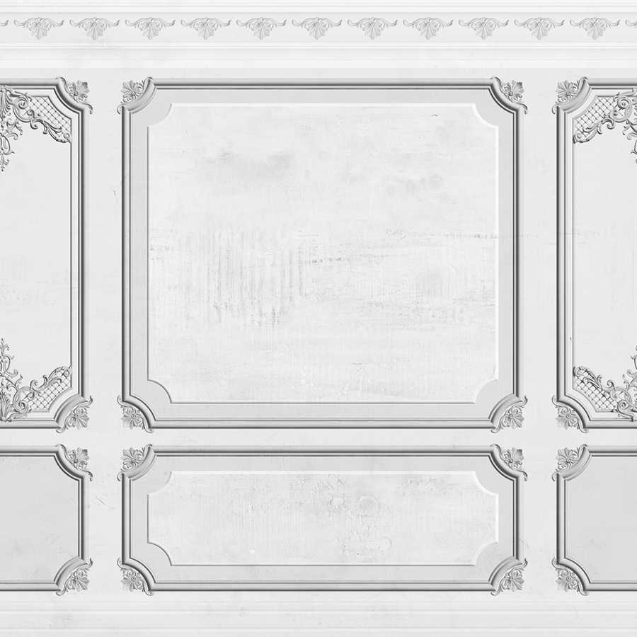 Photo wallpaper classic wall embossing in stucco frame look - Grey
