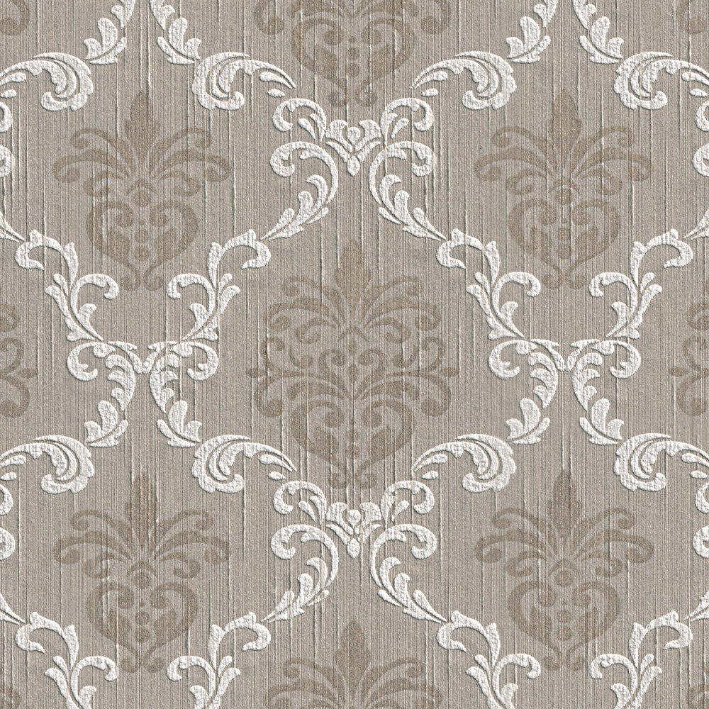             Papel pintado no tejido con diseño ornamental en estilo colonial - beige, gris
        