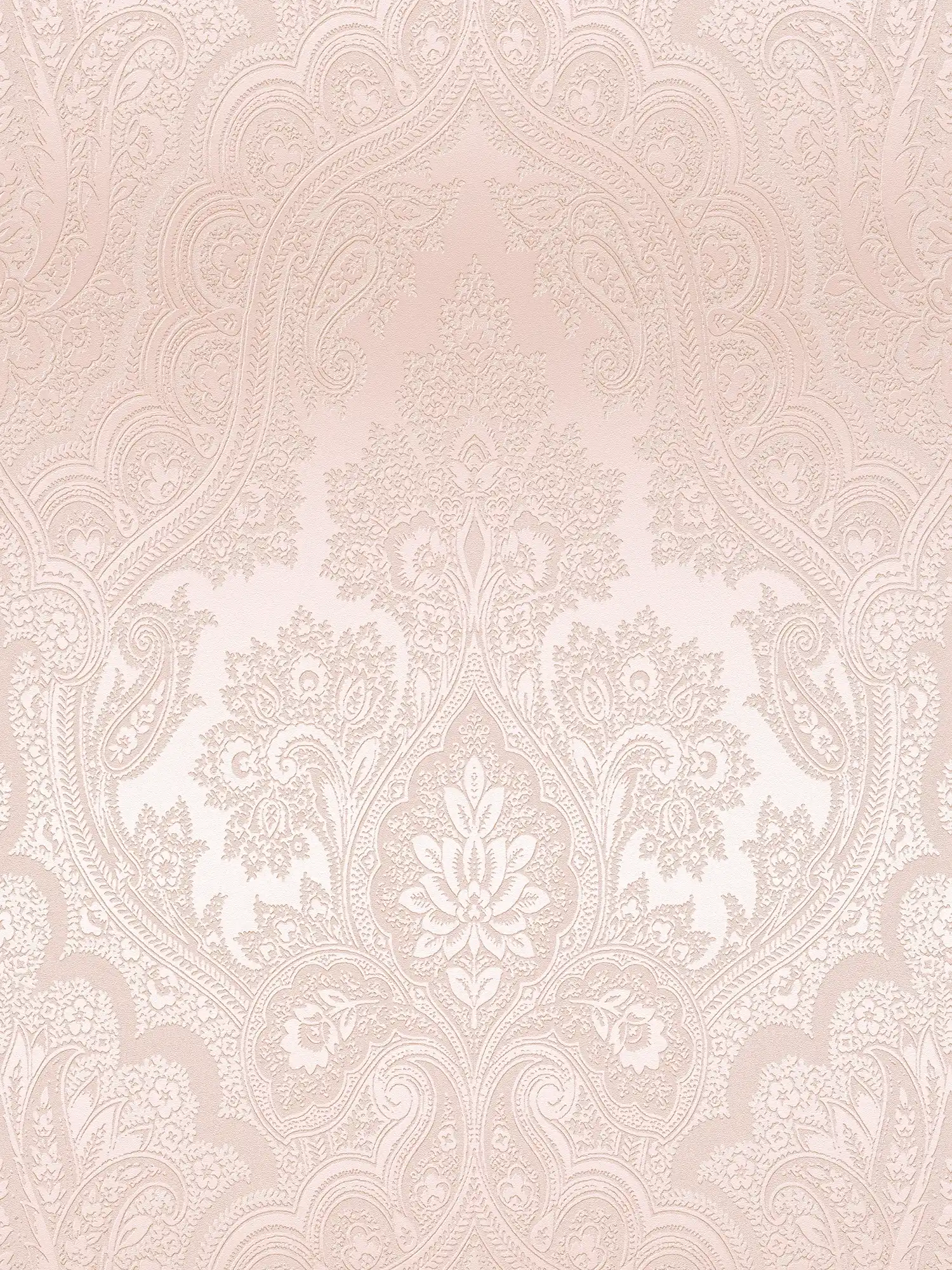Carta da parati boho rosa con motivi di ornamenti - metallizzata, rosa
