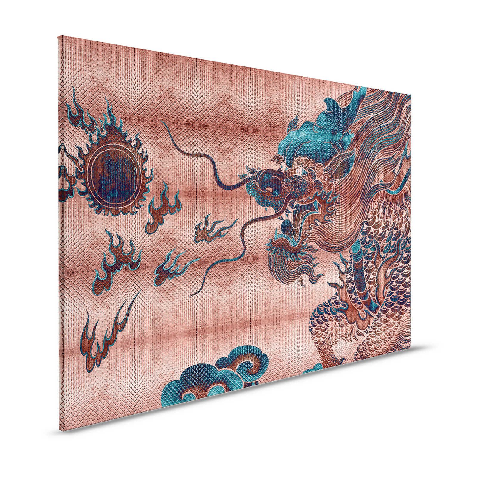 Shenzen 1 - Cuadro en lienzo Dragon Asian Syle con colores metalizados - 1,20 m x 0,80 m
