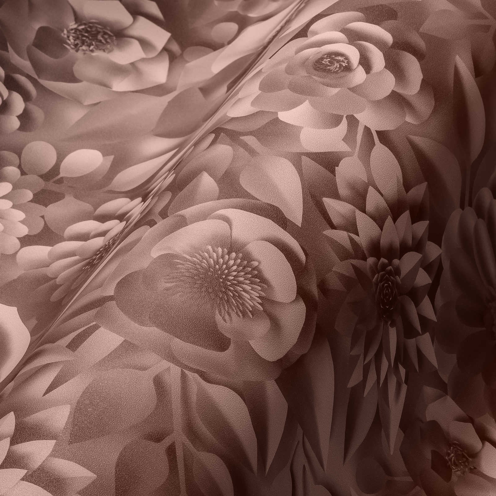             Papel pintado 3D con flores de papel, patrón floral gráfico - Rosa
        