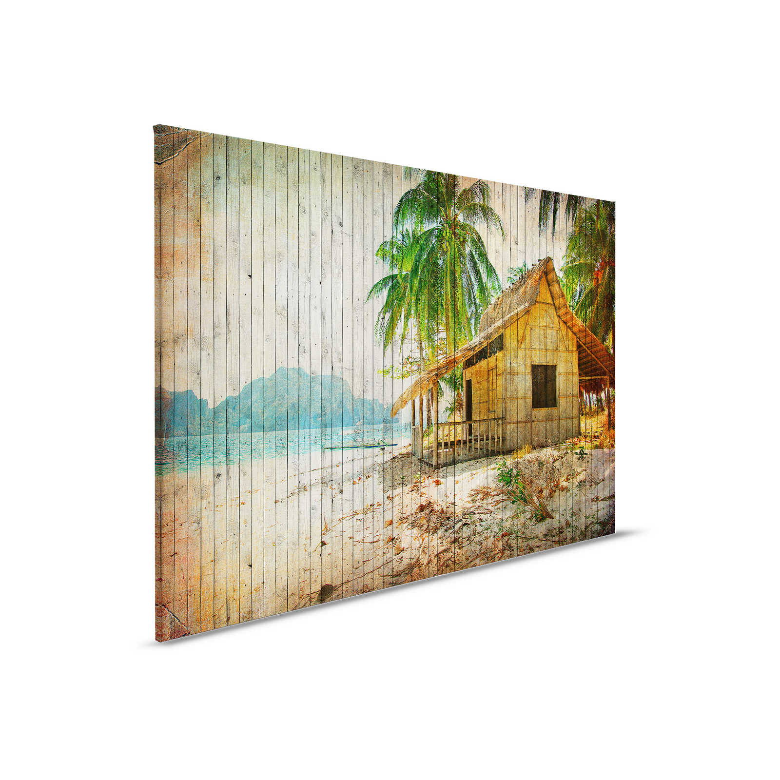         Tahiti 1 - South Seas beach canvas picture with board optics in wood panel - 0.90 m x 0.60 m
    