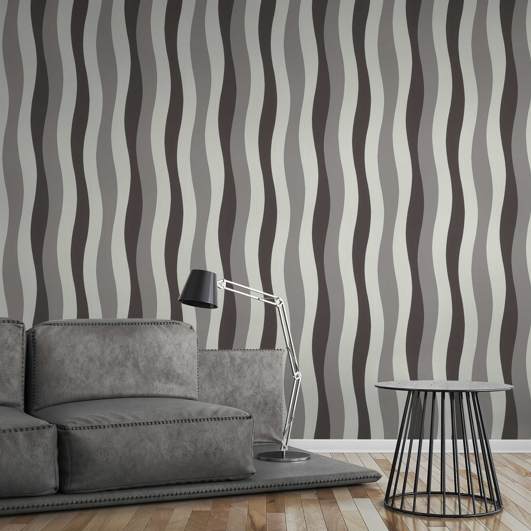             Wallpaper lines design with metallic effect - cream, grey
        