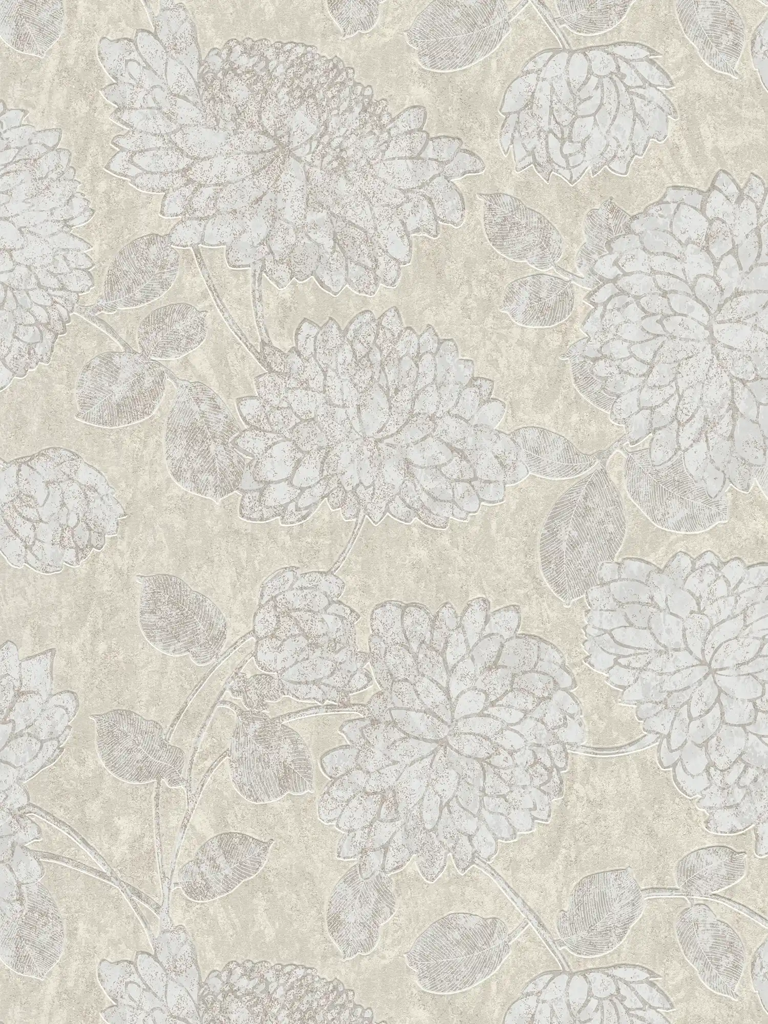 Floral pattern wallpaper with a slight sheen - beige, white
