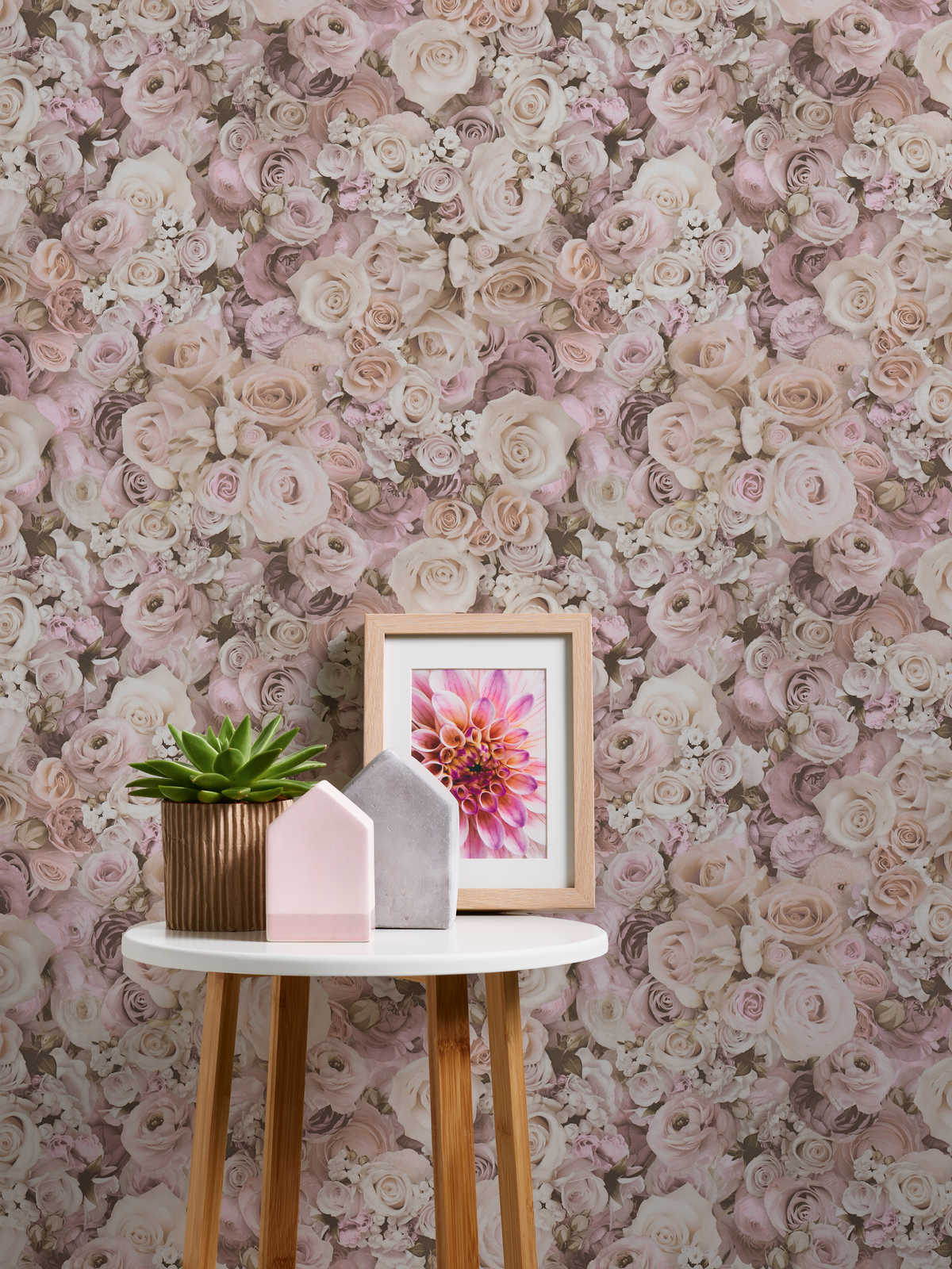             Papel pintado autoadhesivo | estampado floral con rosas - rosa, crema
        
