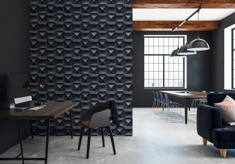             The edge 2 - 3D Photo wallpaper with lozenge metal design - Blue, Black | Textured non-woven
        