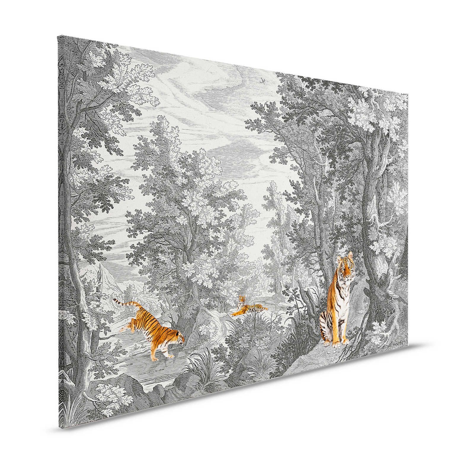 Fancy Forest 2 - Canvas painting Classic Landscape with Tiger - 1,20 m x 0,80 m
