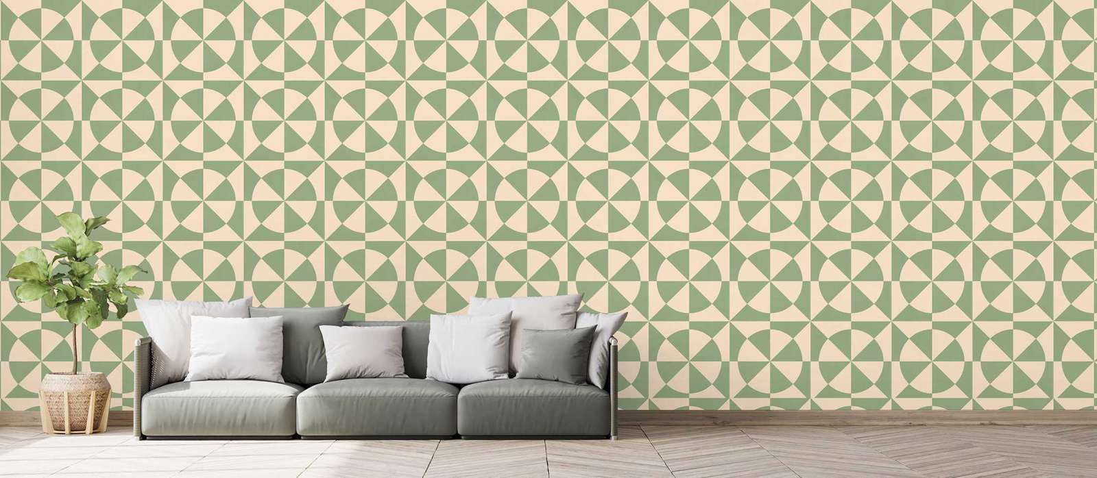             Papel pintado no tejido con motivo de círculos y formas geométricas - beige, verde
        