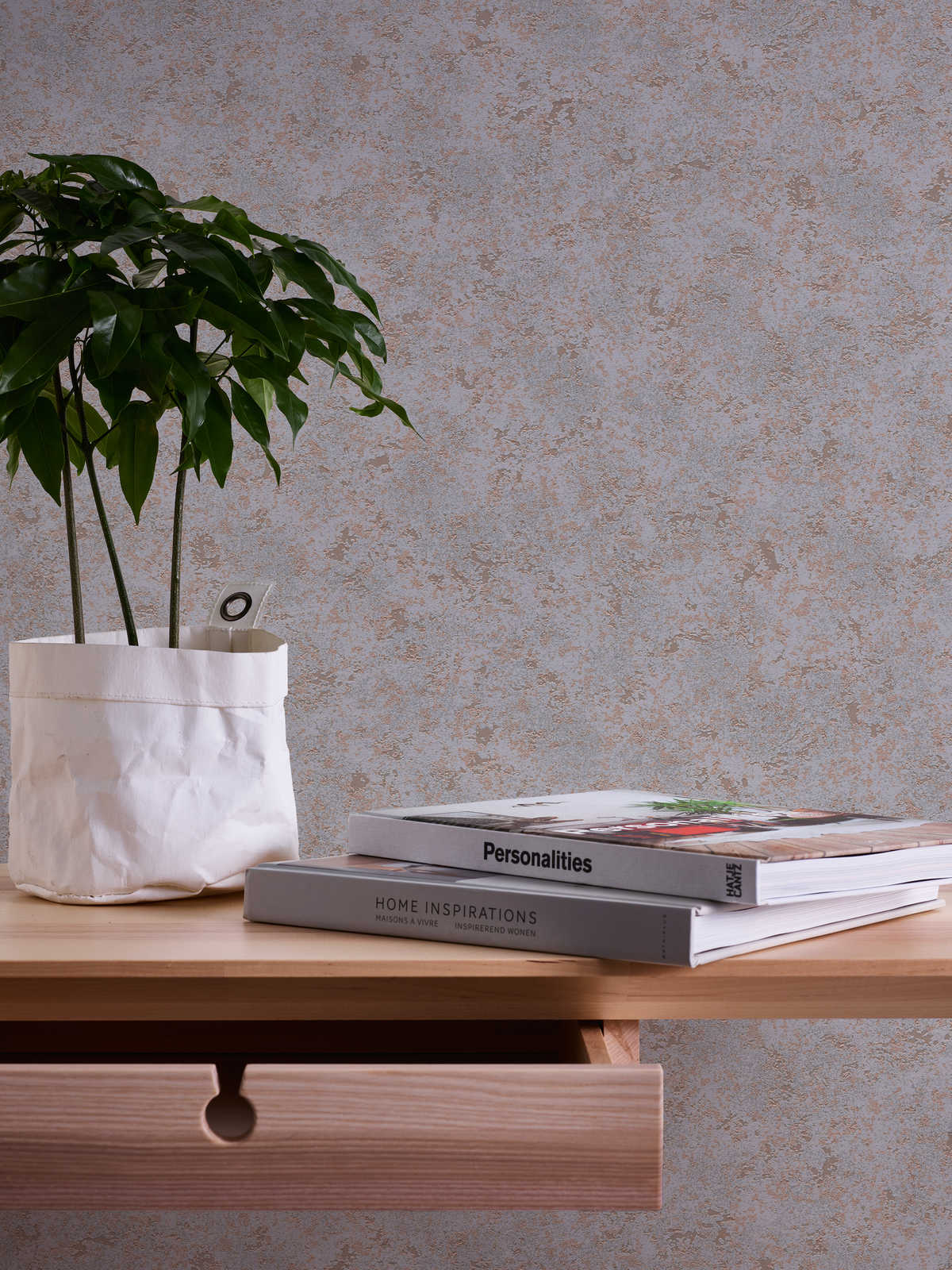             Non-woven wallpaper with textured pattern in plaster look - grey
        