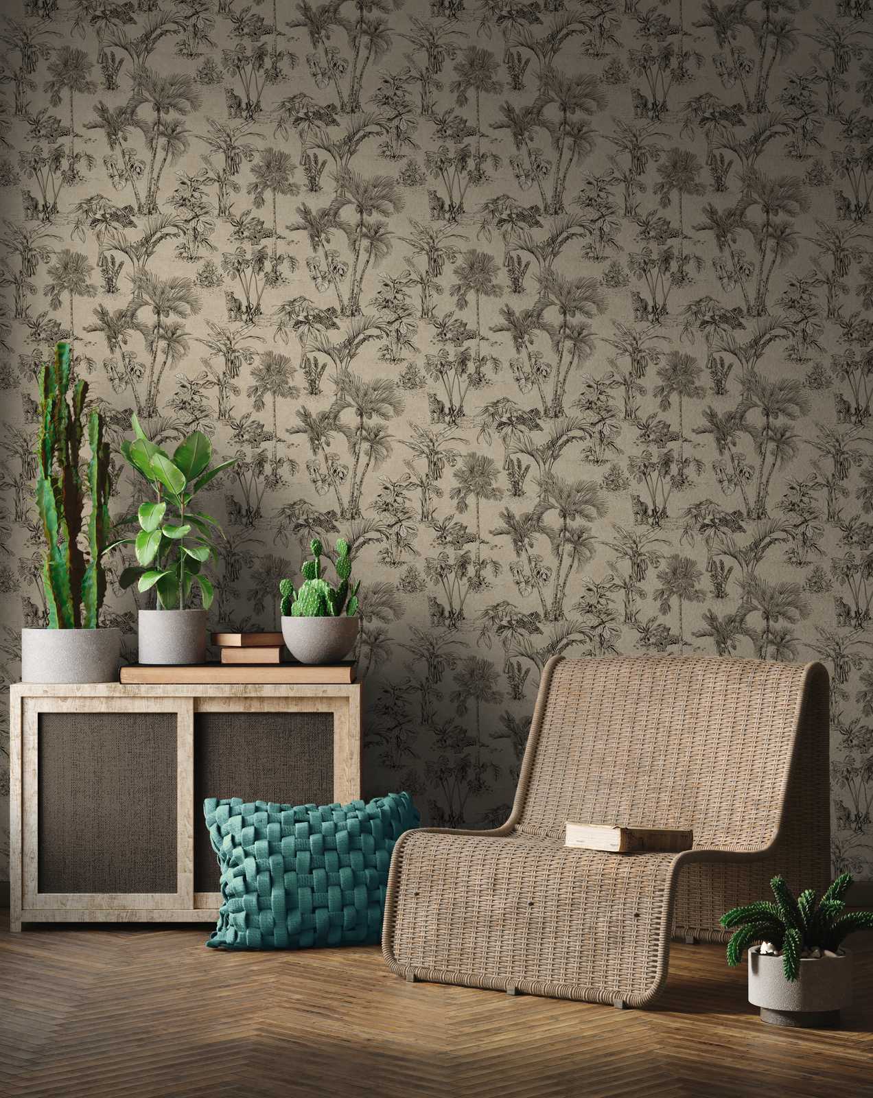             Wallpaper jungle pattern palm trees in colonial style - brown, black
        